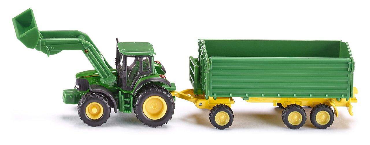 SIKU Трактор John Deere с передним ковшом и прицепом, модель в масштабе 1/87 SK1843