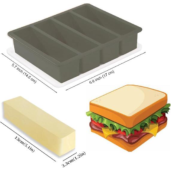 Silicone Butter Mold Tray with Lid, Rectangle Mold Tray for Butter, Pudding, Soap, Chocolate, Cheesecake, Ice Cube Bar (Black with transparent lid)