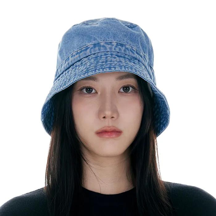 Oversized Washed Denim Line Bucket Hat (Light Denim)