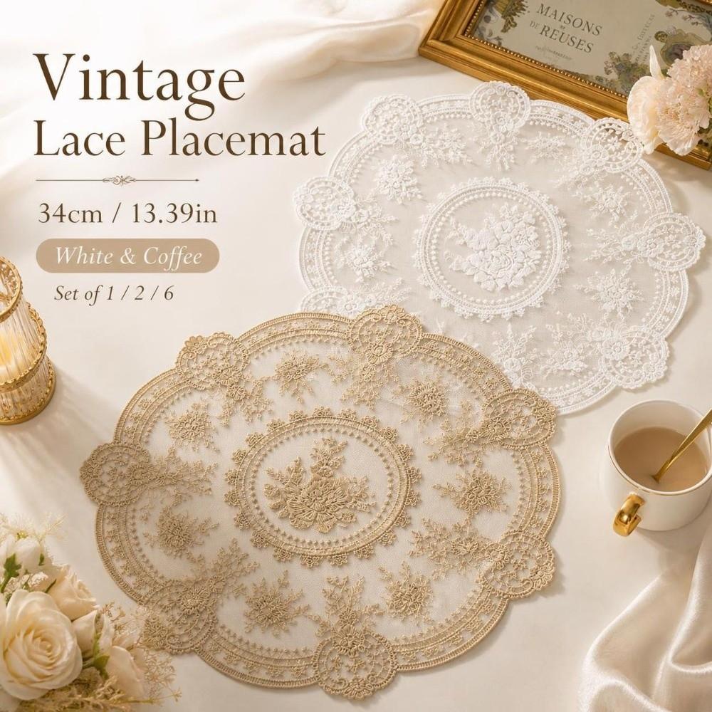 1/2/6pcs Flower Embroidery Lace Tablemats Round Vase Table Lamp Pad  Home Decor