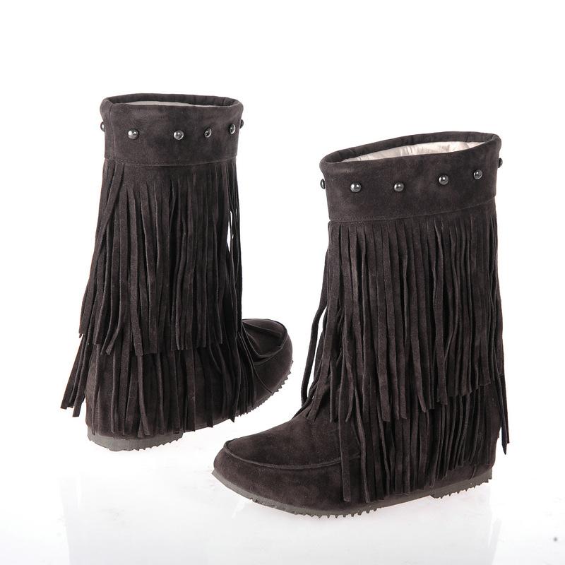 Frosted tassel short boots Western wind tube short boots Winter women's boots Large size women's shoes -