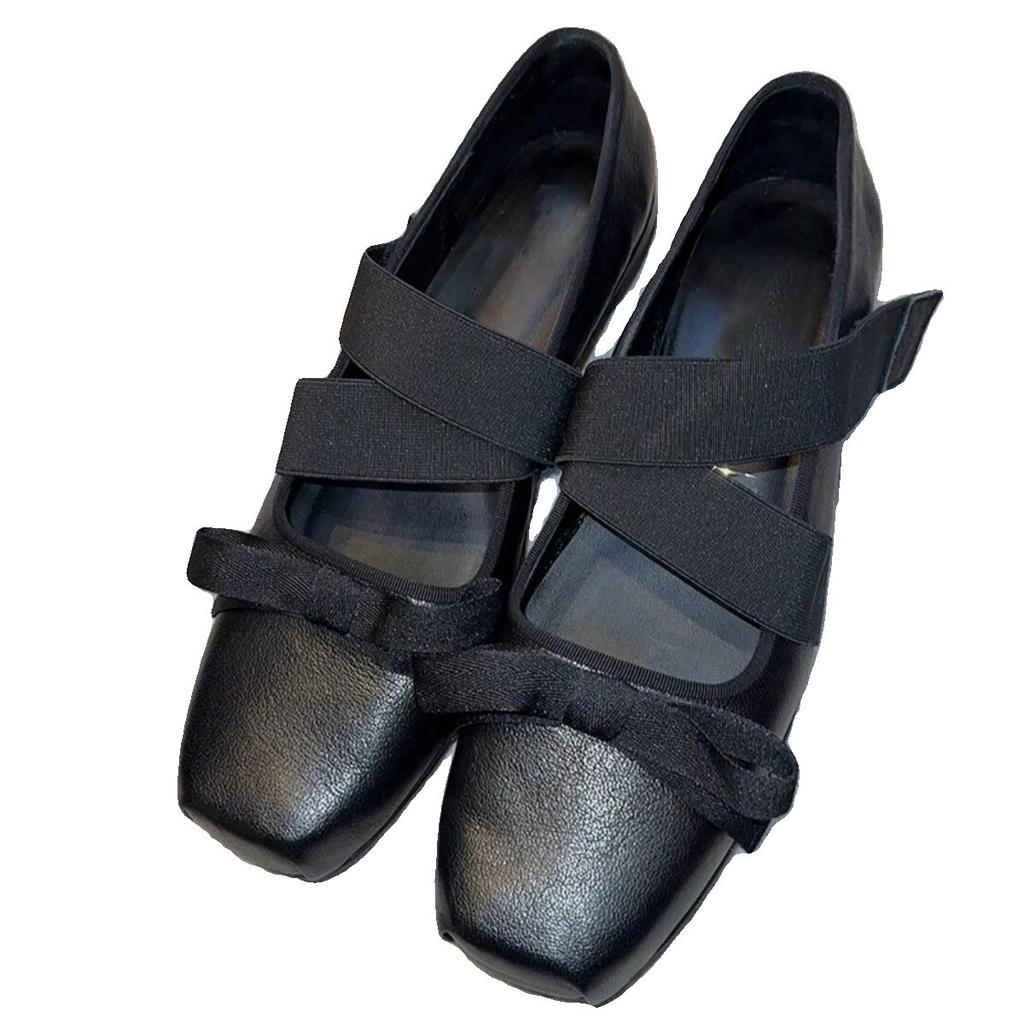 Nische quadratischer Zeh Schleife dicker Absatz Ballerinas Damen 2025 Frühling neue Mode dünne flache Mary Jane Einzel Schuhe