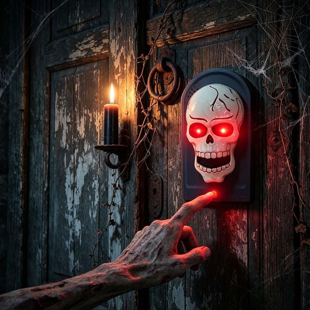 Vocal Animated Skull Doorbell Battery-operated LED Glowing Eyes Talking Ghost Bell Theme Party
