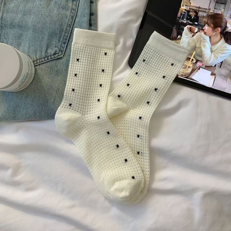Women Spring and Summer Thin Polka Dot Mesh Tube Cotton Socks