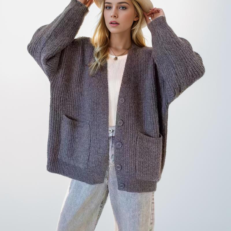 

Осенний женский свитер вязание базовые модные топы футболки кардиган длинный рукав корейская рубашка свободное пальто One Size серый