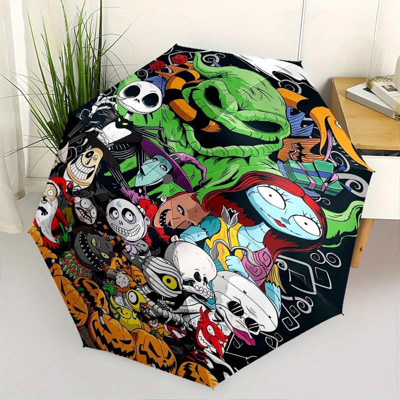

Nightmare Before Christmas Characters Automatic Opening and Closing Umbrella - 8-rib Folding Design, Lightweight and Portable, Suitable for