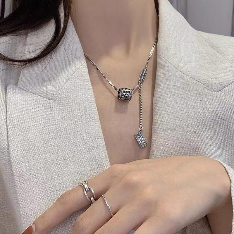 

Ожерелье-подвеска в виде монеты из стерлингового серебра 925 пробы в корейском стиле для женщин - Цепочка для ключиц, сочетающая богатство и элегантность в простом темпераменте