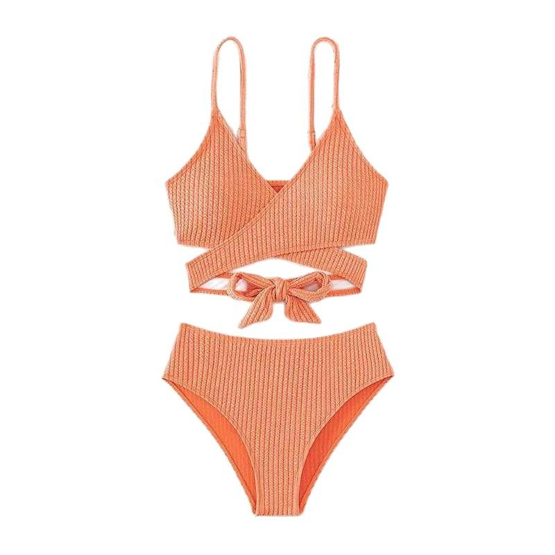 New Swimsuit Female Sexy Cross Hollow Bikini Swimsuit Pit Strip Solid Color Split Swimsuit