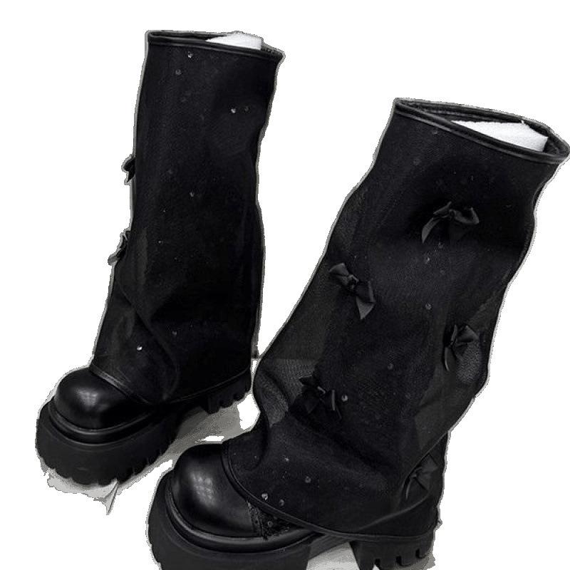 Spring 2025 New Super High Heel Thick Heel Net Boots Women's Small Hollow High Boots Breathable High Boots