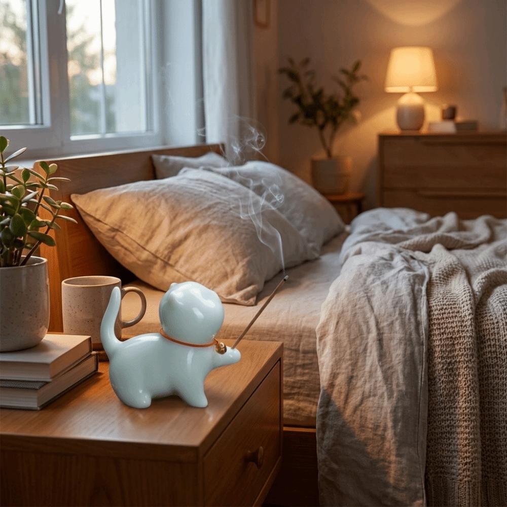 Handmade Craft Rabbit Shaped Tea Pet Ceramic Incense Stick Holder Home Decor