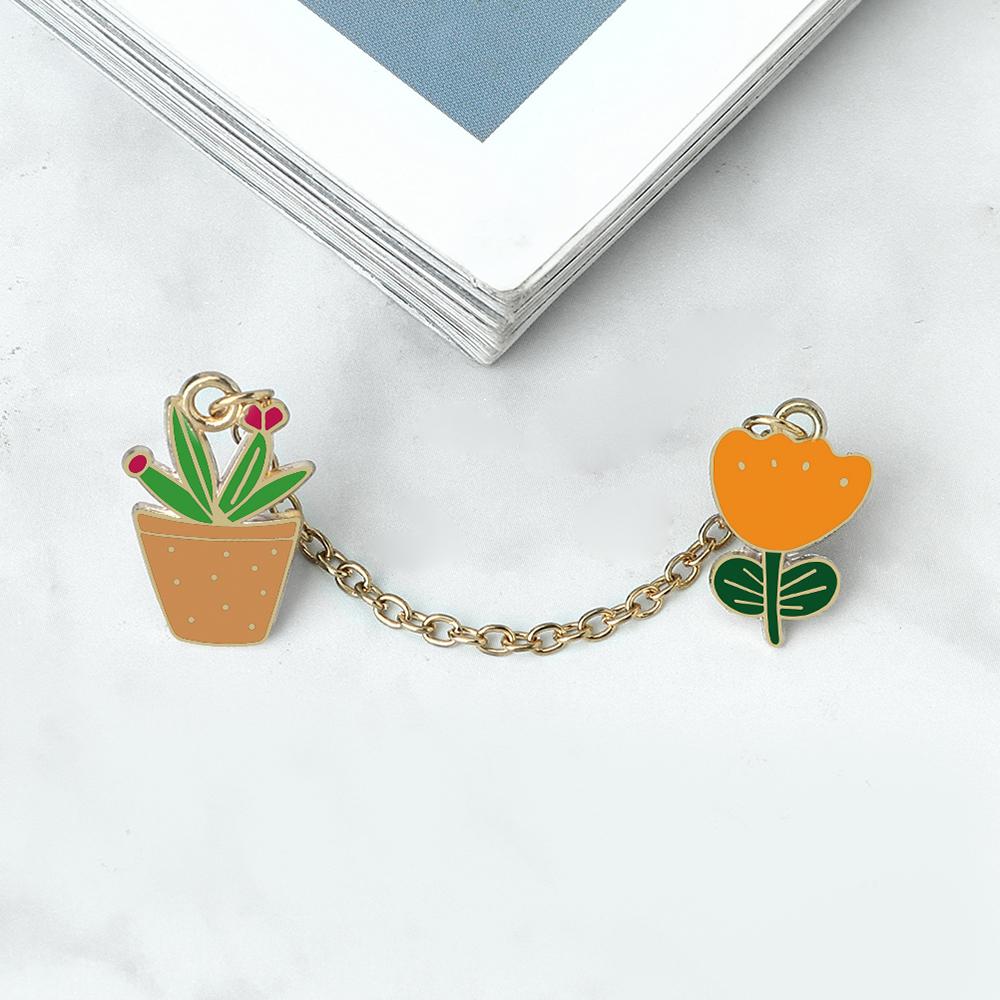 Cute Potted Plant Orange Flower Enamel Pins Creative Cartoon Chain Brooch Fashion Jewelry Backpack Lapel Badge Gifts for Friends Orange оранжевый