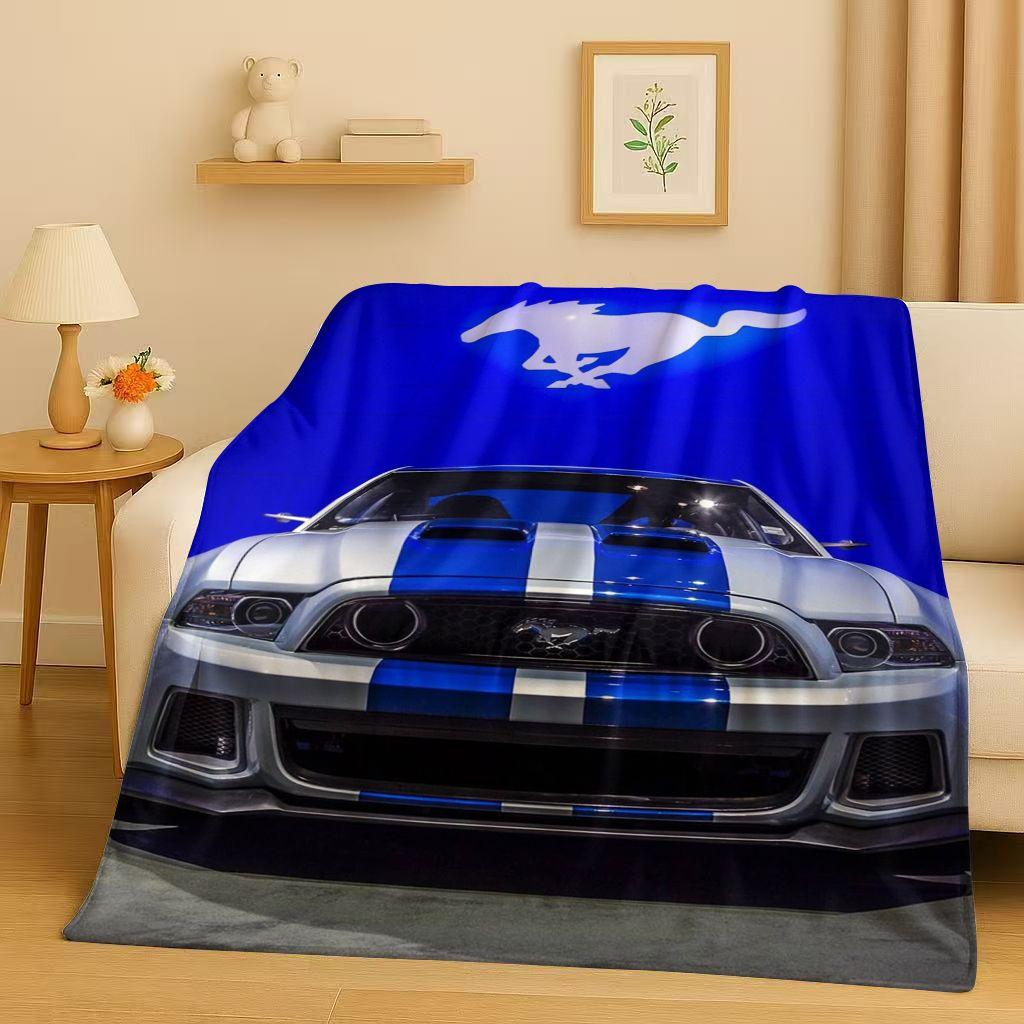 New Mustang Racing Car Logo Flannel Blanket,Ultra Soft Warm Plush Throw for Home Bedroom Bed Sofa Cover Picnic Kids Office