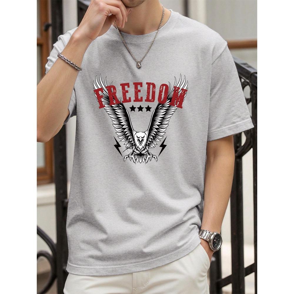 Freedom Eagle Vintage Print Mens T Shirts Casual Hip Hop Tops Cotton Short Sleeve Loose Summer Clothes Fashion T-Shirt S