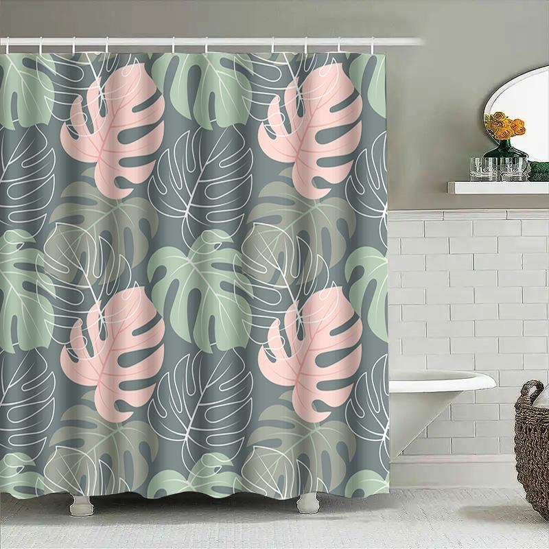 Minimalistisches Modernes Badezimmer Dekor Duschvorhang Mit Palmenblattdruck In Grün Rosa Farben Heimdeko Für Badezimmer Größe: 72 X