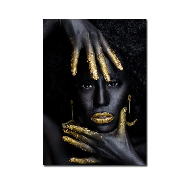 Black Gold Woman Canvas Painting African Women Poster and Prints Scandinavian Wall Art Picture for Home Decor Living Room Mural
