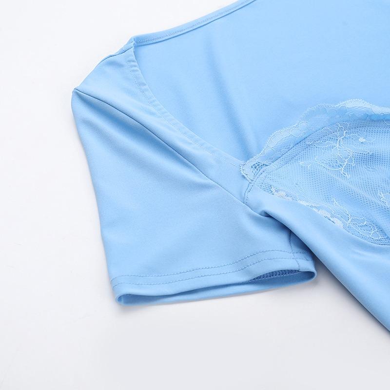 Autumn Temperament Slim Sexy Lace Breast Cup Short-sleeved Slit Dress