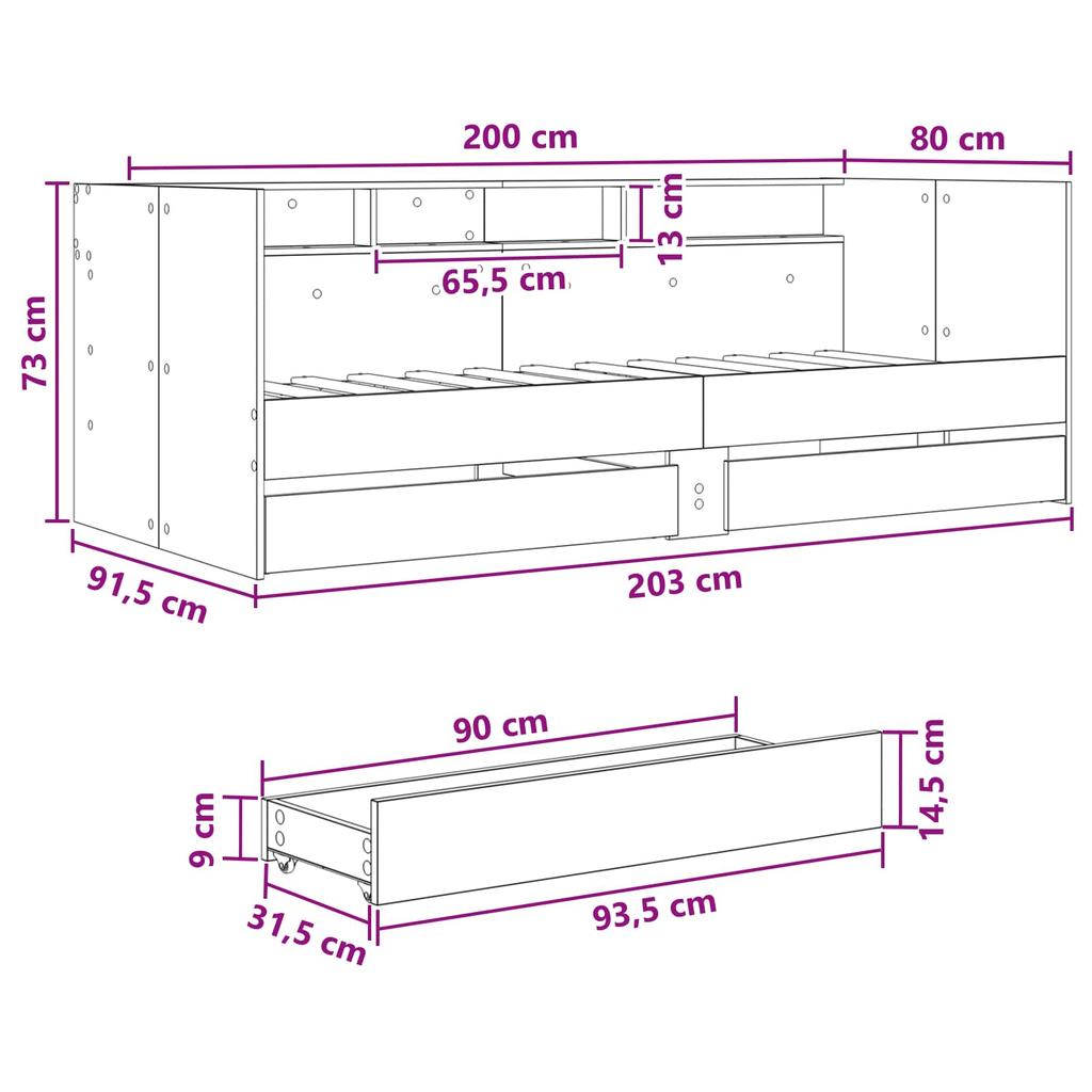 Daybed with Drawers and Shelf Concrete Grey Engineered Wood