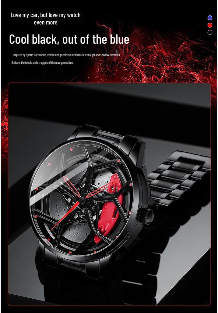 SVJ2021 RS8 Men's 3D Brakes Hollow Dial Sports Car Black Waterproof Watch