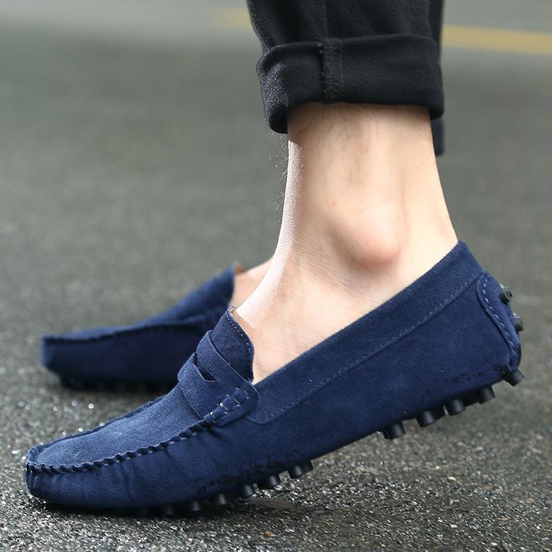 

Мужская повседневная обувь Мужская обувь Ручной работы Замшевые Мужские лоферы Мокасины Слипоны Мужские слипоны Мужская обувь для вождения Синий Размер 46 38 синий