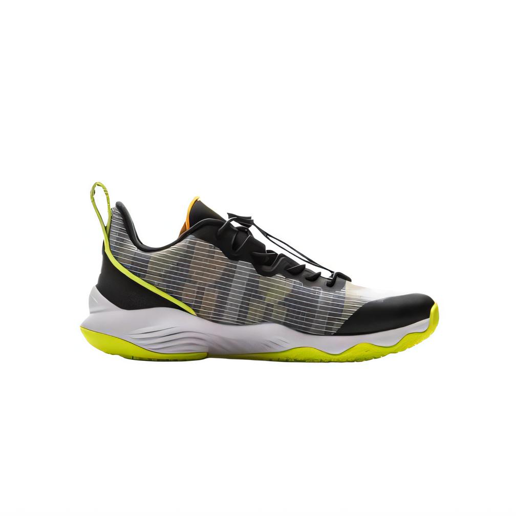 Li Ning Kids Basketball Synthetic Leather Comfortable Soft Breathable Shock Absorption Low Top Basketball Shoes Kids sneaker Black YKBS046-11