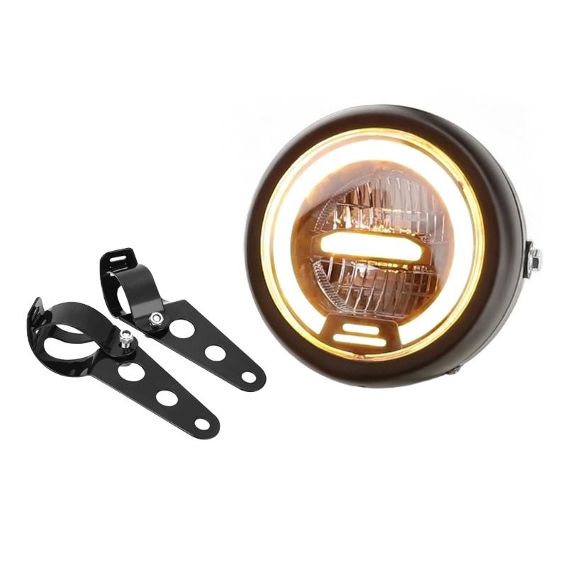 6.5 Inch Round LED Motorcycle Headlight with Brackets Assembly Suitable for Custom Bikes Cafe Racers Enhanced Visibility