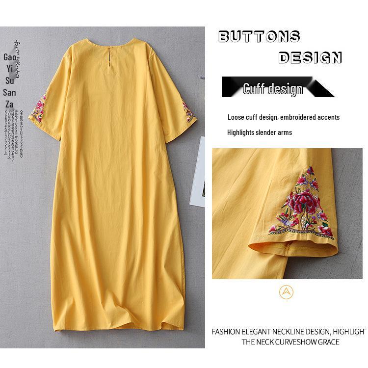 Summer Beachwear: Heavy Embroidered Cotton-Linen Skirt for Travel Photos