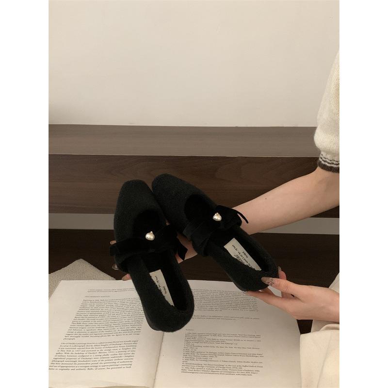 

French small fragrant Mary Jane shoes flat black shoes autumn and winter retro late evening wind single shoes ladyshoes soft-soled women s shoes 39 чёрный