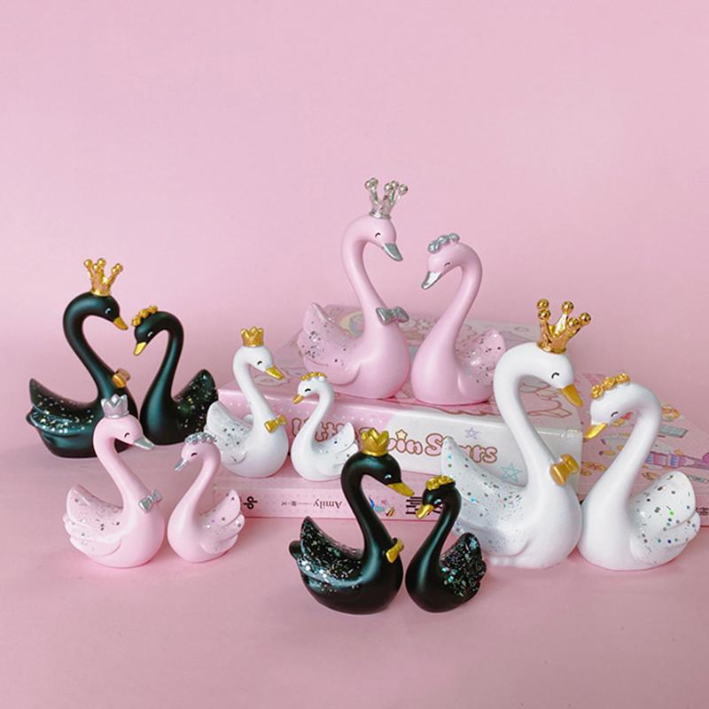 1 Pair Resin Swan Statue Figurines Swan Cake Topper Sculpture Cake Dashboard Baking Wedding Birthday Cake Decorating Supplies
