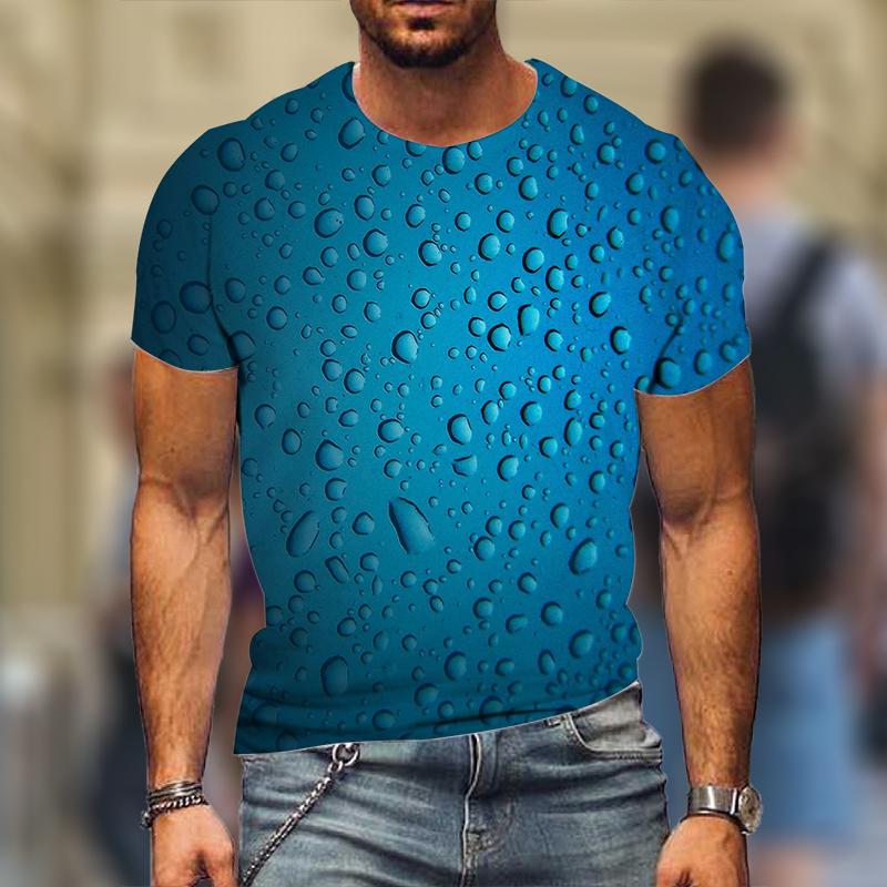 Summer Water Drops 3D Printed T-shirt Street Men's Fashion Casual Harajuku Super Round Neck Top