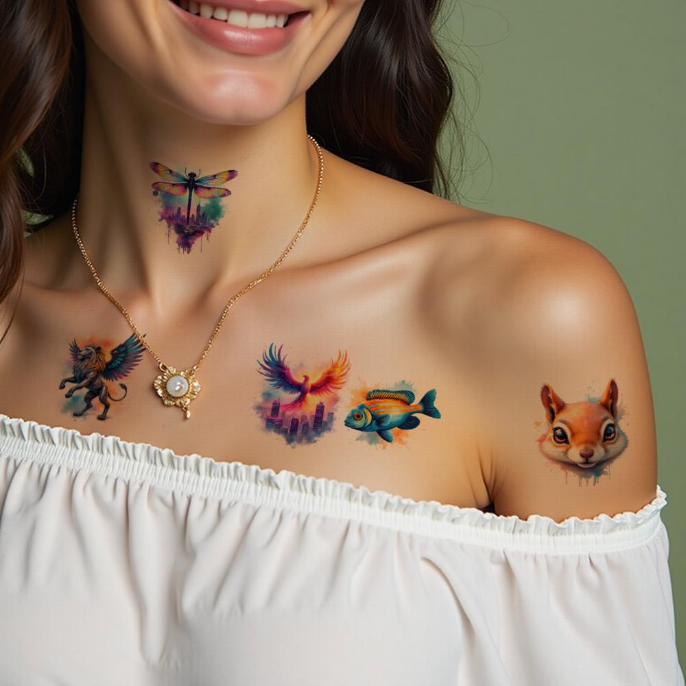 63pcs Temporary Tattoo Octopus Waterproof Long-lasting Body Stickers Horse Scorpion Temporary Tattoo Stickers Dragon For