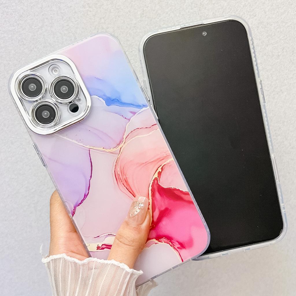 Electroplated Fine Perforated Marble Pattern Is Suitable for IPhone16promax Phone Cases and Apple 15 Protective Cases