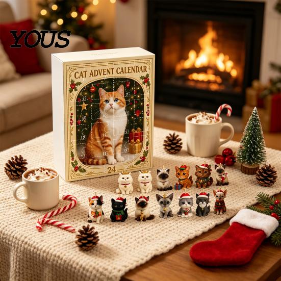 Cute Pet Pendant Set Christmas Advent Calendar, 24 Day Countdown Box with Cat Dog Kids Holiday Surprise Gift Cow Acrylic Ornaments, Festive