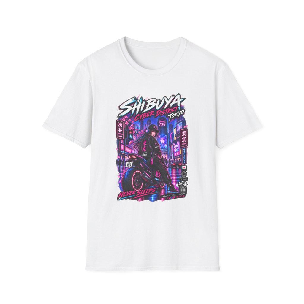 Shibuya Cyber District T-Shirt Tokyo Cyberpunk Streetwear Neon Rider Graphic Tee Japanese Anime Gift for Him Her Unisex