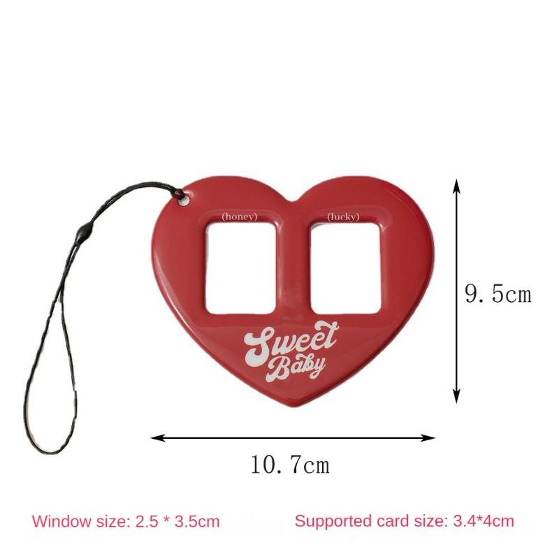 Tendință coreeană Y2K în formă de inimă Slot dublu pentru card PP Suport card Kpop Star 2 inci Suport mic de afișare pentru fotografii de identificare Cute Girl Bag Pandantiv
