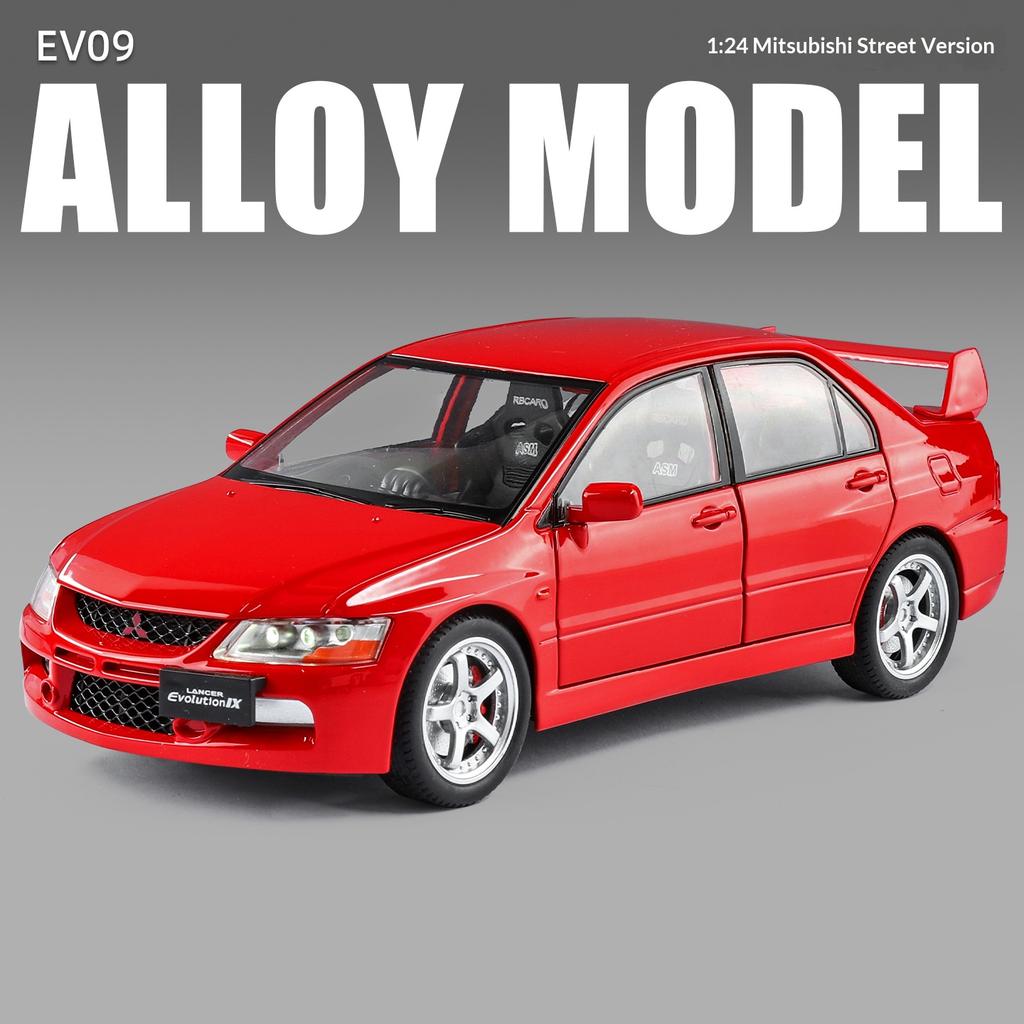 1:24 Mitsubishi EVO9 Street Car Version Alloy Die-cast Car Imitating Real Sound and Light Retro Collection Ornaments Boy Toy