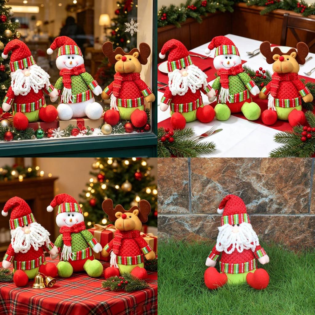 Christmas Plush Decorations With Snowman Santa Reindeer For Home Holiday Decor
