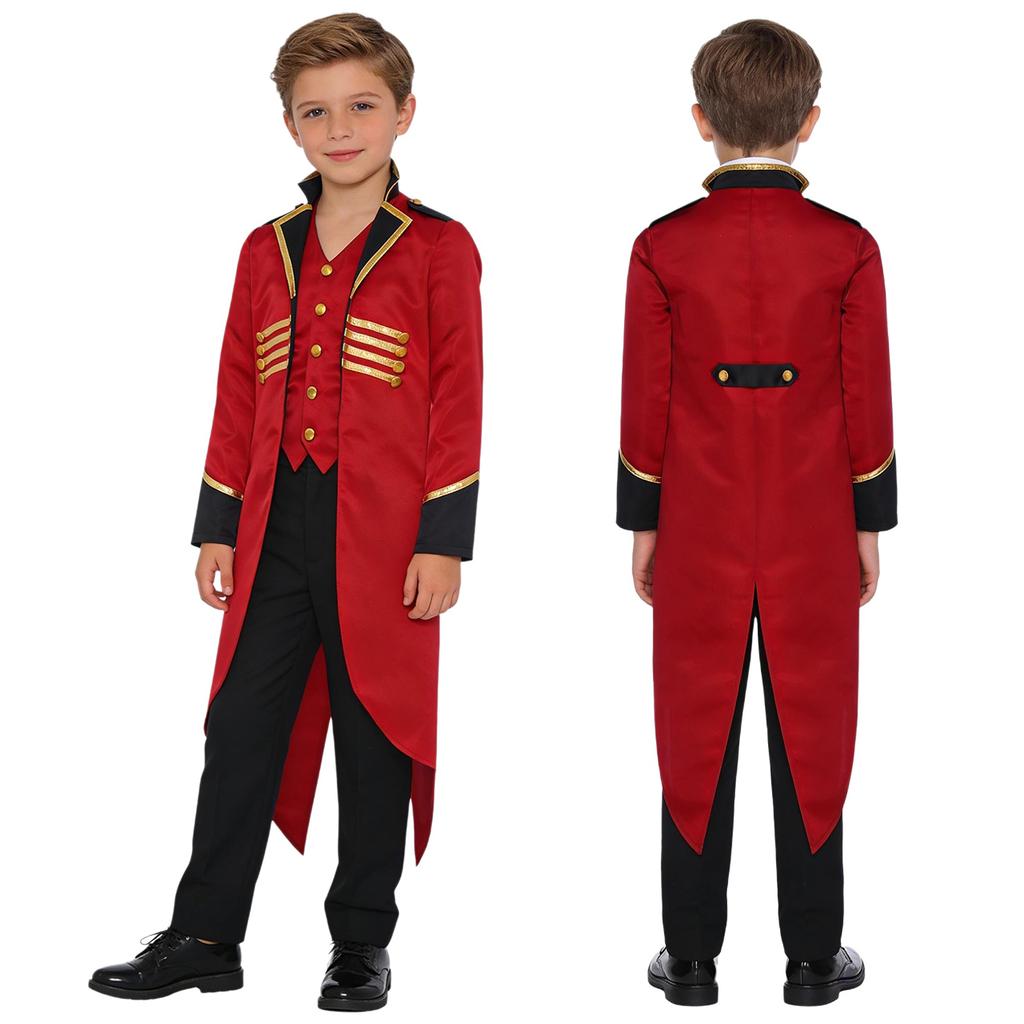 Kids Vintage Medieval Steampunk Tailcoat Long Sleeve Fake Two Piece Tuxedo Victorian Jacket for Dress Up Party Costume