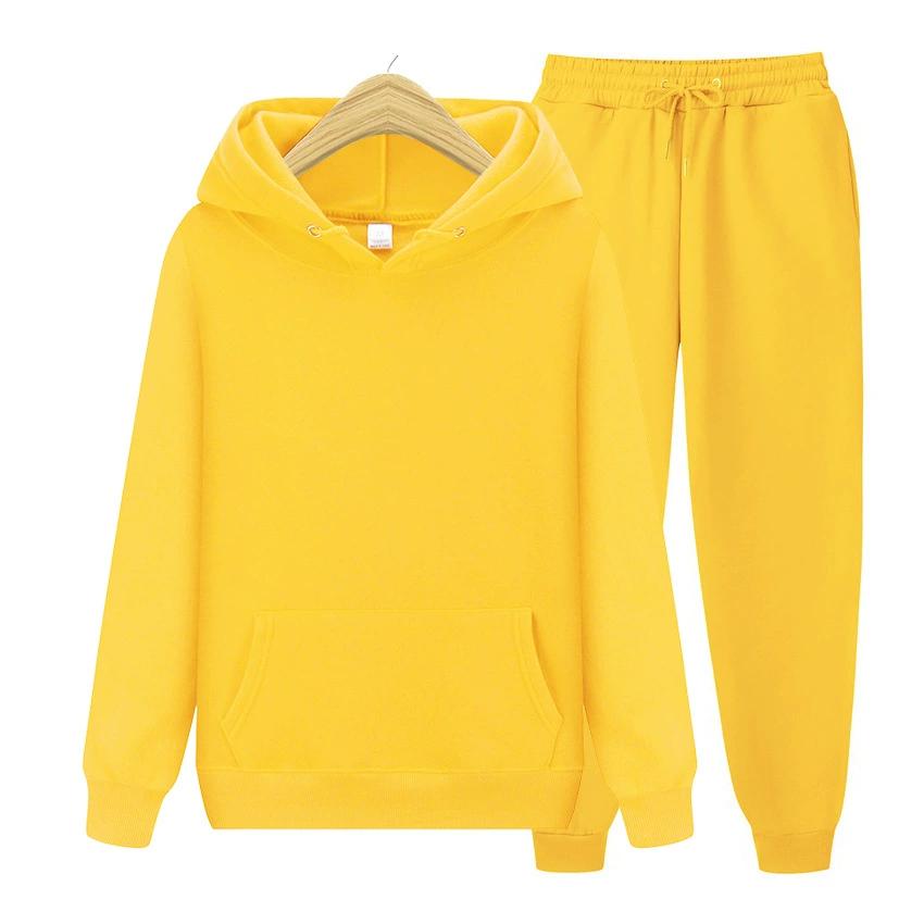 Fashion Solid Color Sports Casual Pullover Hoodie Fleece Men's Hooded Two-piece Set