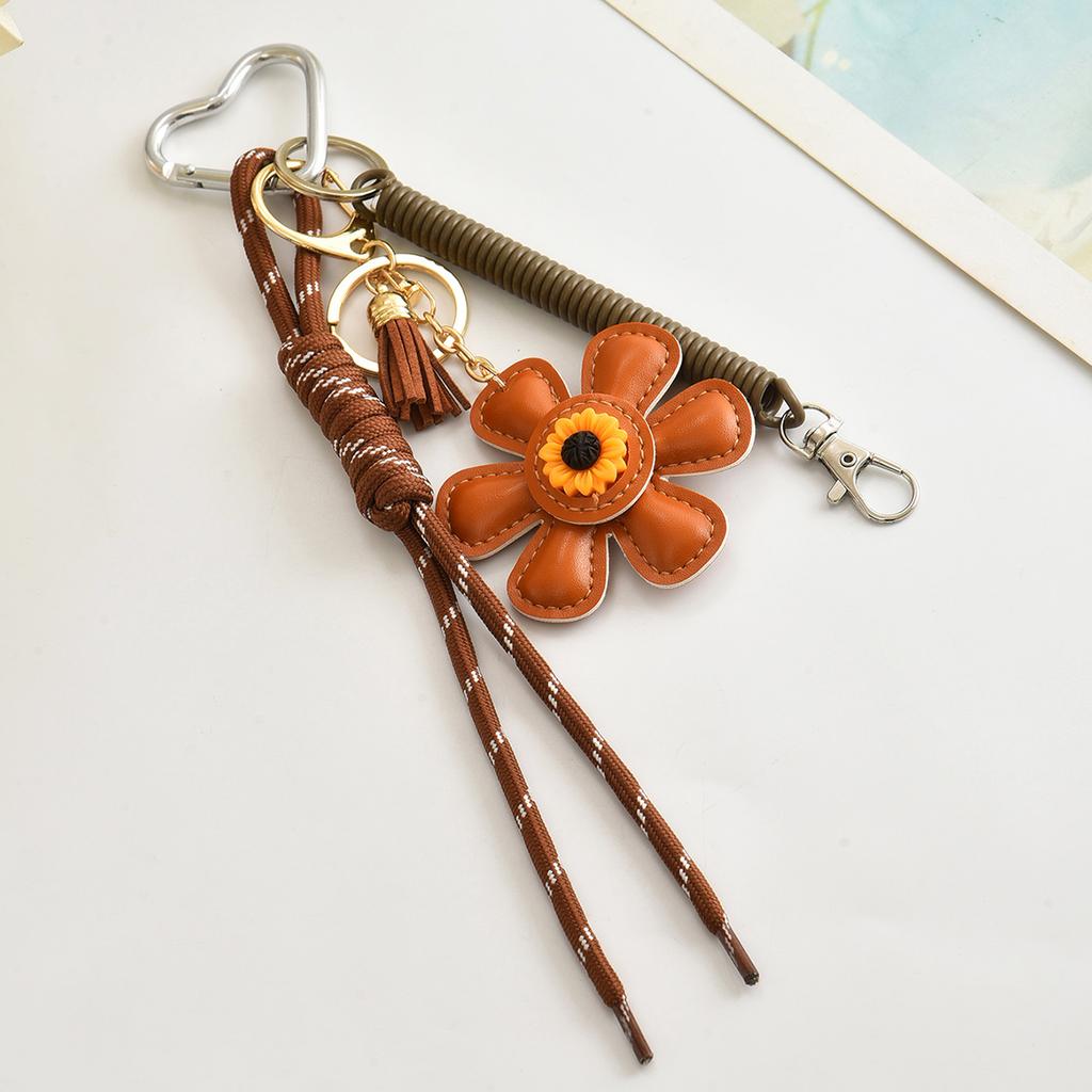 Fashion Creative Leather Sunflower Braided Rope Bag Charm Keychain for Women Ladies Stylish Backpack Key Ring Handmade Jewelry