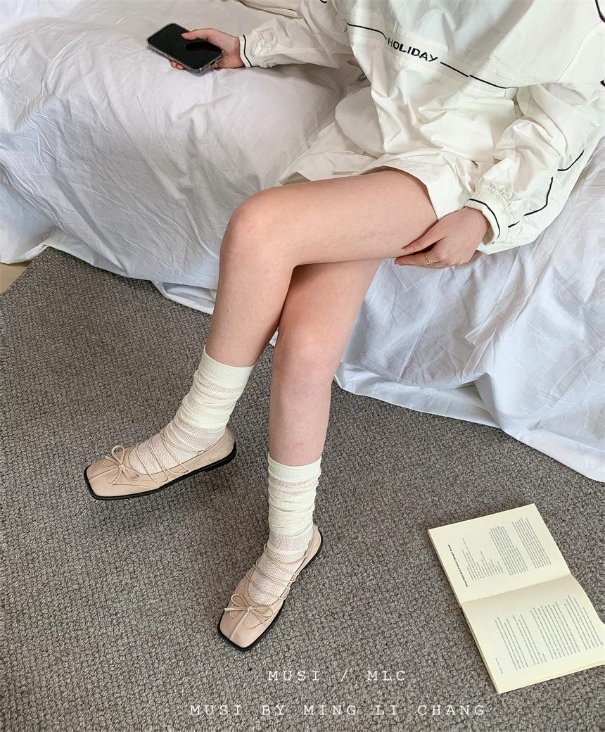 

2025 new Mary Jane bag head half-drag sandals summer square head temperament French bow women s shoes 39 розовый