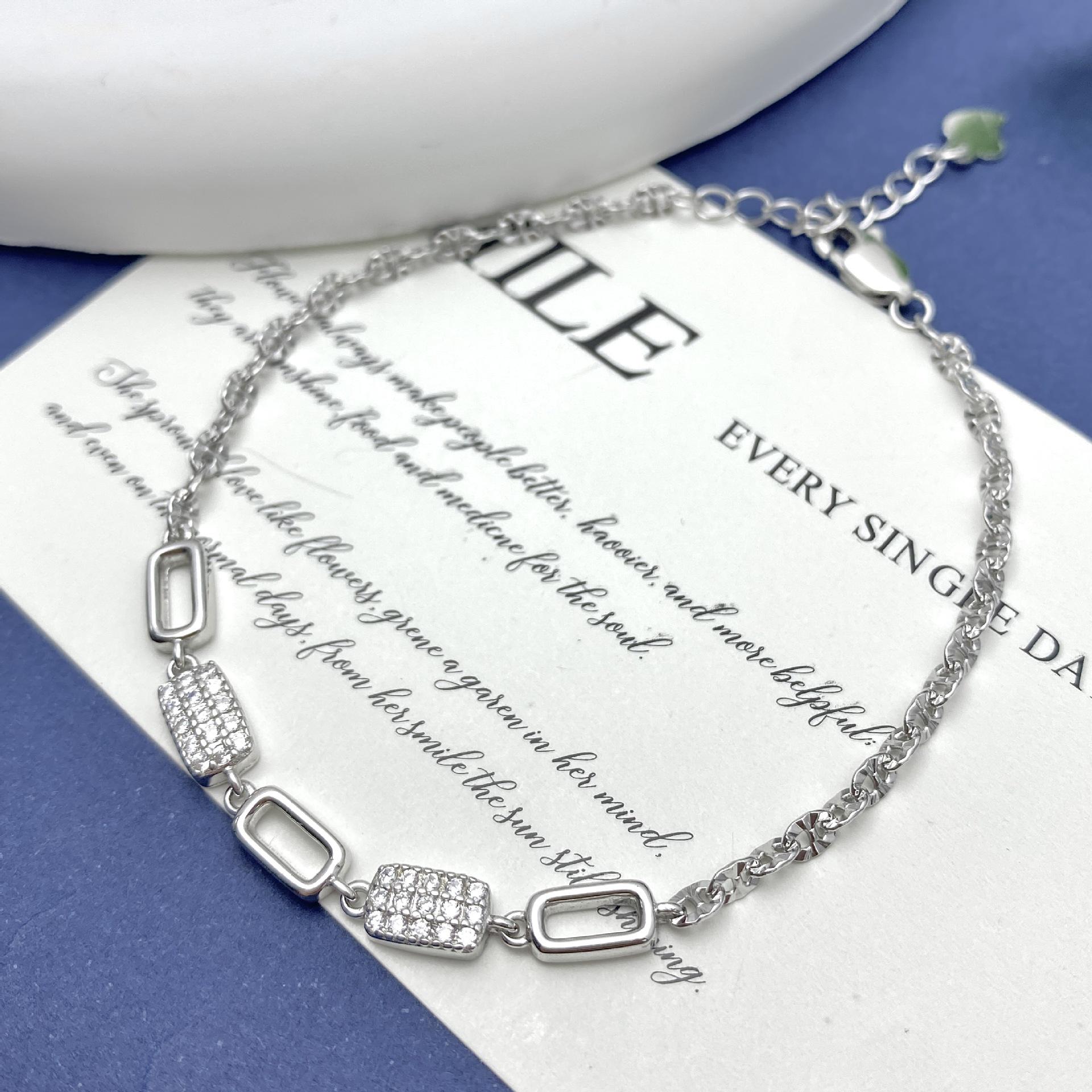 925 Sterling Silver Diamond Inlaid Interlocking Rings Bracelet for Women 925 Sterling Silver
