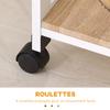 Carrello da portata Carrello da cucina su ruote 2 ripiani + Vassoio rimovibile + Cassetto Legno di pino Bianco Rovere chiaro