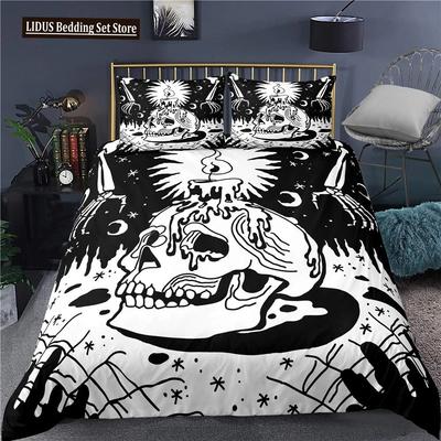 Påslakanset Svart Dödskalle Skelett Paisley Blommig Gotisk Lyxigt Mjukt Sängklädesset Täcke Örngott Halloween Dekoration,Queen Size