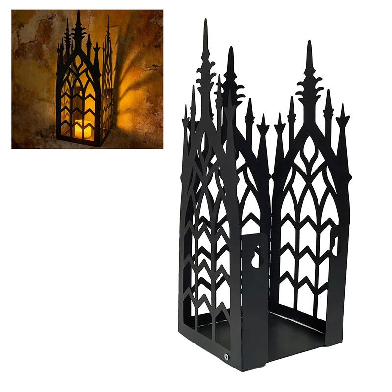 1Pcs Wall Candle Sconce Holder Gothic Cathedral Wall Sconce Black Metal Wall Mount Candle Holder For Living Room