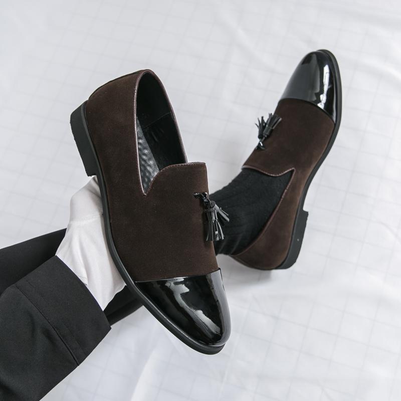 Men Loafers Leather Individuality Formal Business Shoes Coffee Slip On Flats Wedding Dress Prom Shoes Over Sized