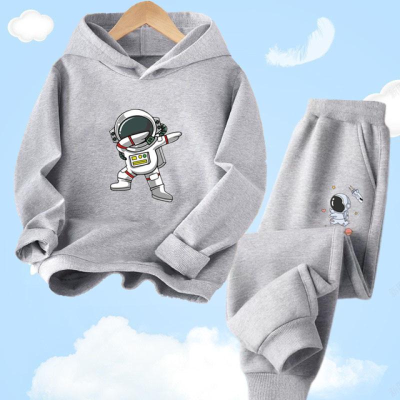 Children's Spring Autumn Funny Astronaut Printed Hoodies Set Pullover Children's Suits Hoody Sweatshirt Sportswear+Pants 2pc Set
