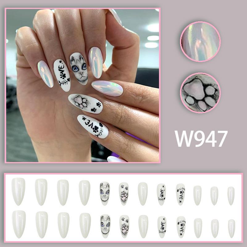 Almond Shape Cute Cat Nail Art Tips - High-End European & American Halloween Style