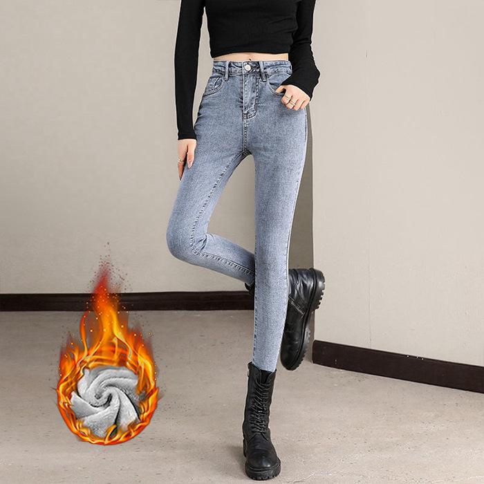 Women s High-Waisted Winter Velvet Skinny Jeans - Warm, Slimming, Stretch Fit 30
