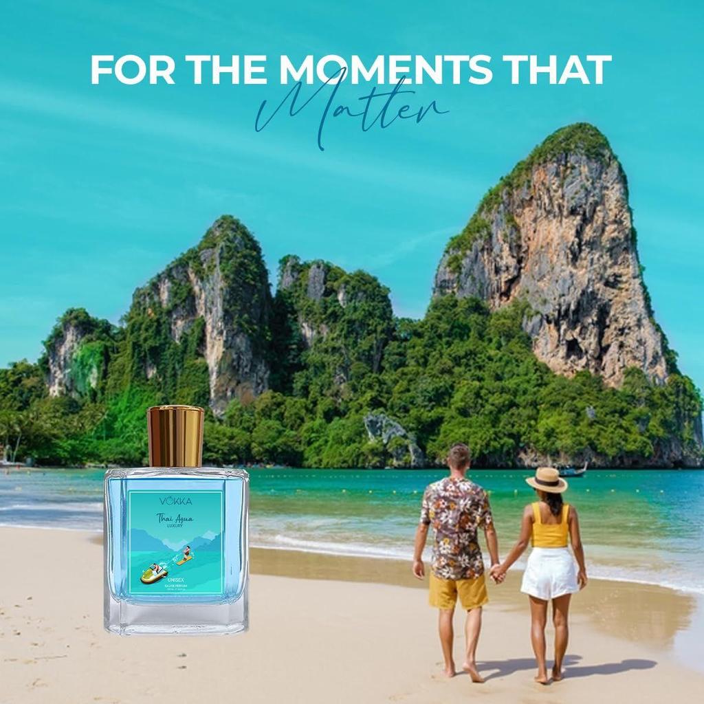 VOKKA Thai Aqua 100 ml | Unisex luxusní dlouhotrvající aqua parfém pro muže a ženy | EDP vůně pro dárek | Noty: Aqua Santalové dřevo Pačuli