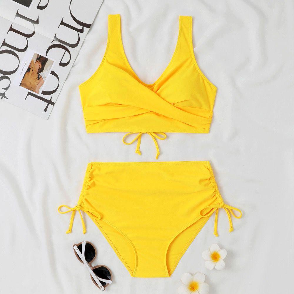 Solid Color European and American Two-Piece Bikini Swimwear Set